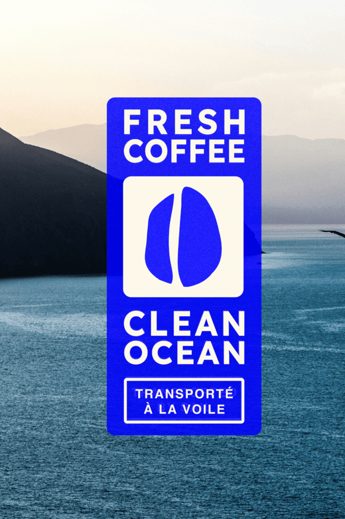 Label Fresh Coffee Clean Ocean Label FRESH COFFEE CLEAN OCEAN pour un café transporté à la voile