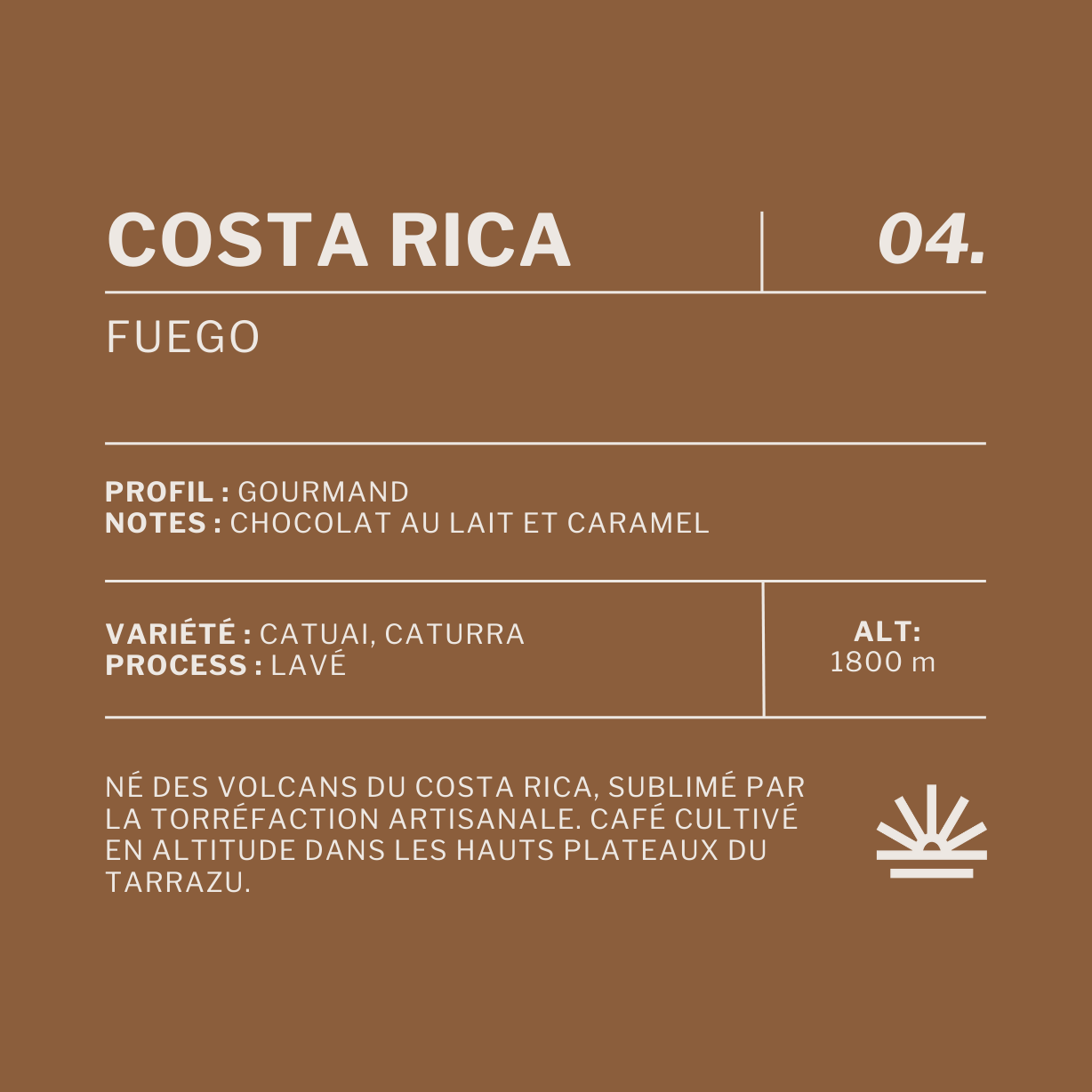 COSTA RICA Fuego Etiquette café Fuego Costa Rica couleur marron