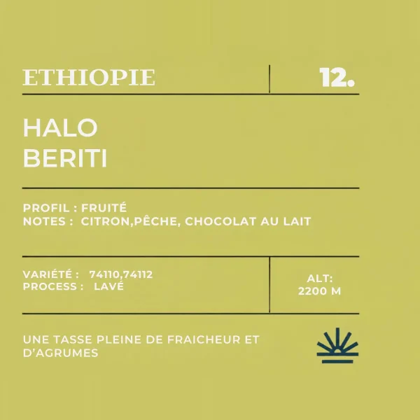 Étiquette café Éthiopie Yirgacheffe Halo Beriti, lavé – Café d'Oriant