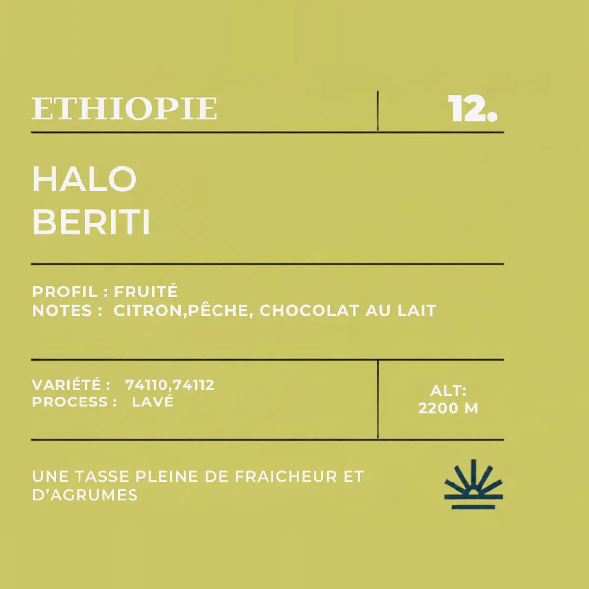 Étiquette café Éthiopie Yirgacheffe Halo Beriti, lavé – Café d'Oriant